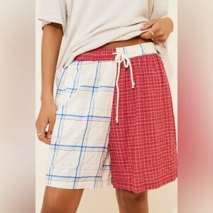 Anthropologie Celandine Patchwork Drawstring Shorts Vintage Red Bermuda Medium